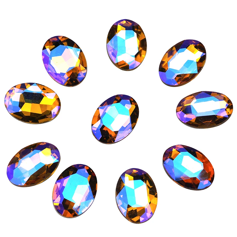 2020New Kleurrijke Glas Strass Kleurrijke Ab Oval Rhinestone Niet Hotfix Lijm Op Acryl Strass Steentjes Diy Accessoires