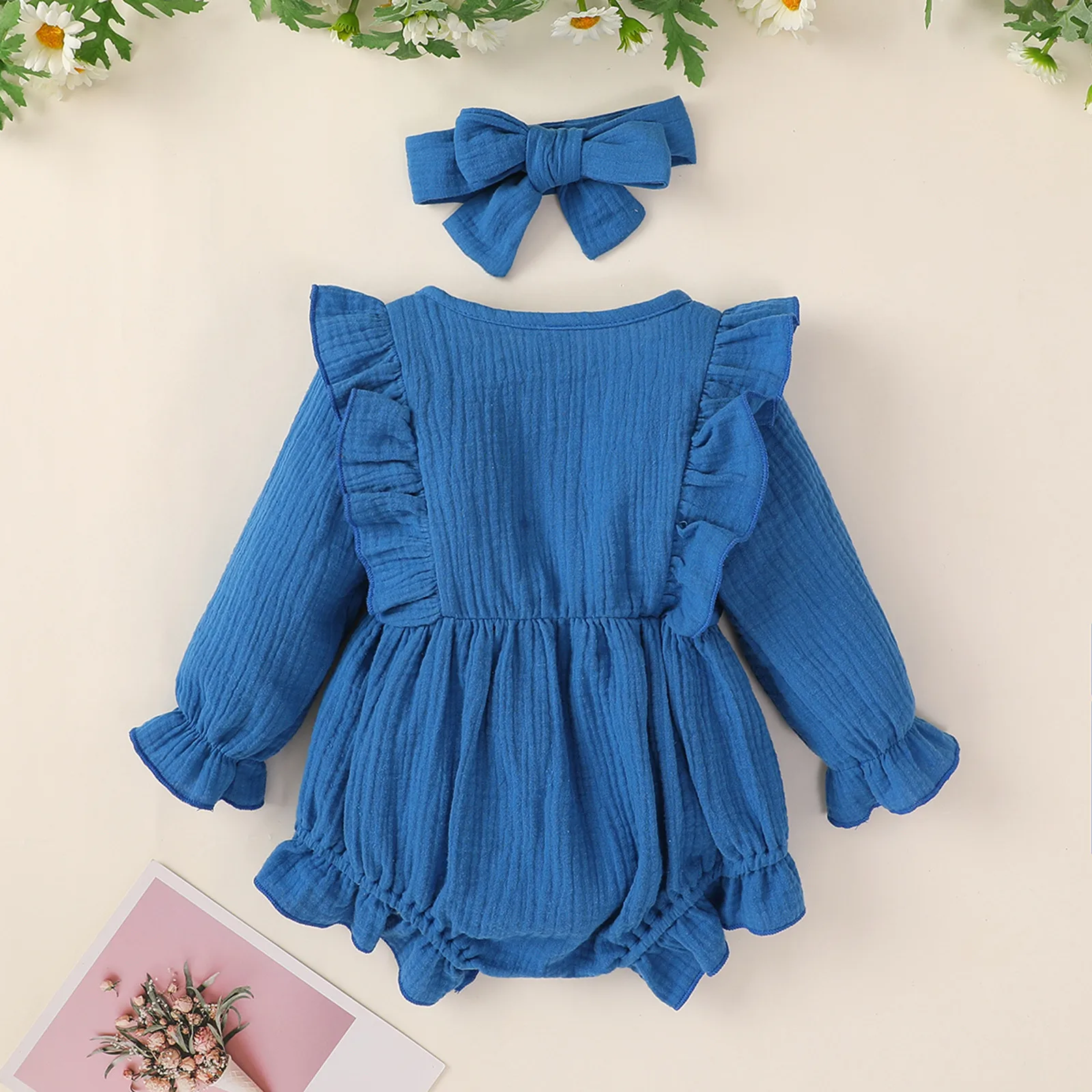 Newborn Baby Girls Clothes Long Sleeve Bowtie Ruffle Bodysuit +Headband Infant Outfits Sets Winter Girl Clothing 3 6 9 12 Months