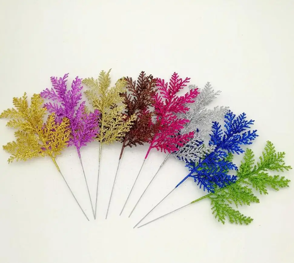 

20pcs 26cm Artificial Glitter Leaf Branch For Wreath Flower Arrangement Wedding Christmas Tree Party Home Garden Decoration