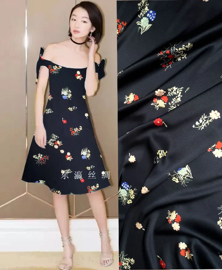 

Hot Little Floral Digital Print 5%Spandex 95% Mulberry Silk Satin Fabrics material Cloth Dress Shirt Fabric for sewing supplies