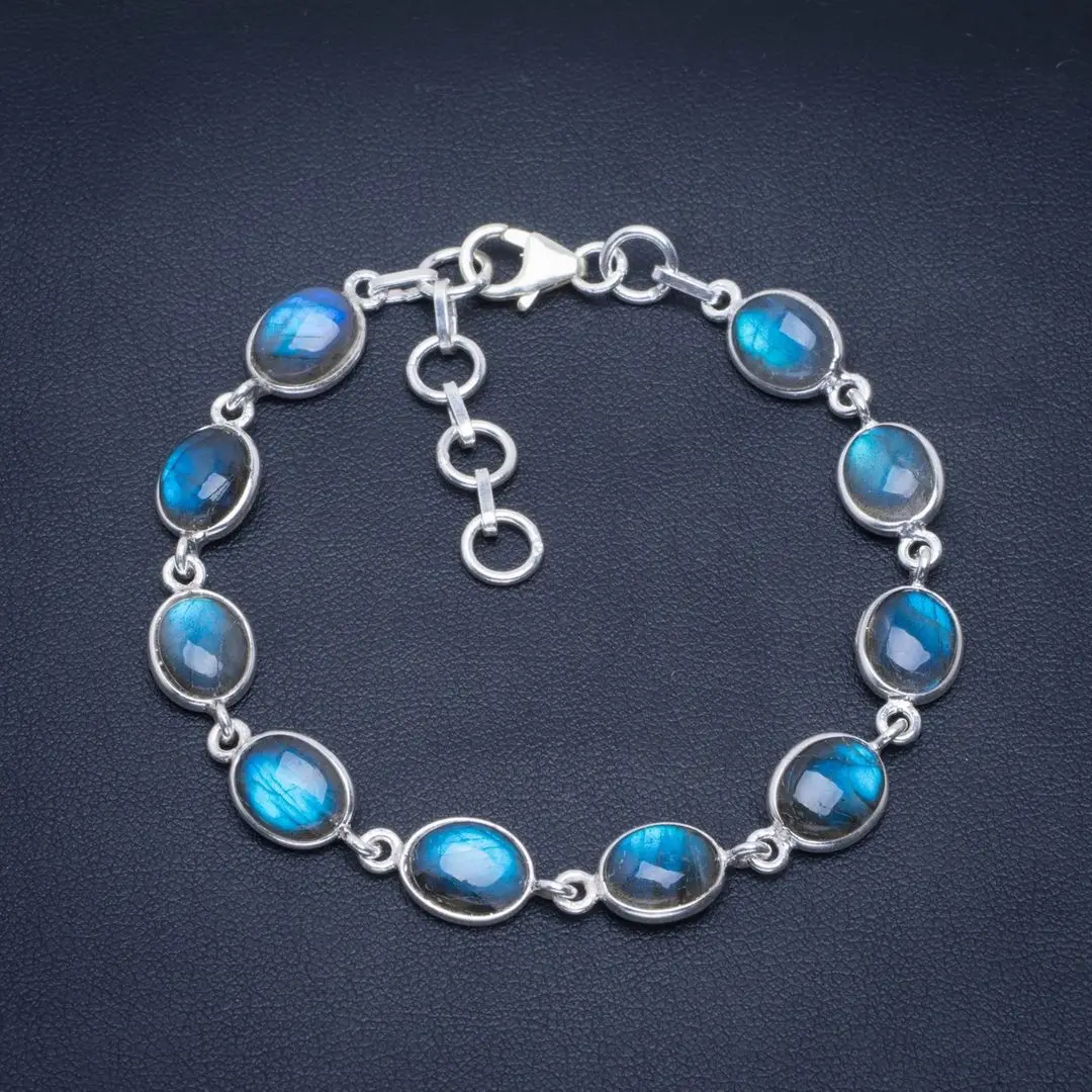 

Natural Blue Fire Labradorite Handmade 925 Sterling Silver Bracelet 7-8" B4359