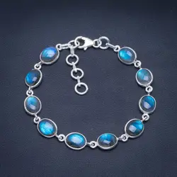 Natural Blue Fire Labradorite Handmade 925 Sterling Silver Bracelet 7-8