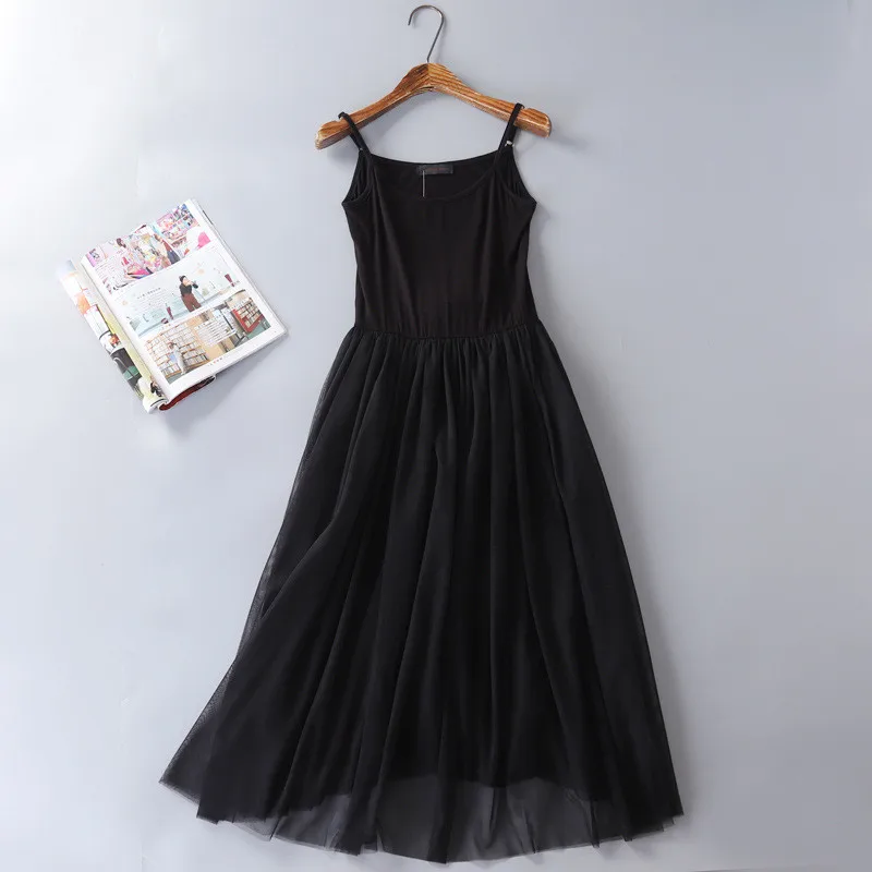 

Spring Summer Dress Korean Two Layers Yarn Long Nightdress Lace Fluffy Big Swing Sling Nightgowns Women Loose Nightshirt