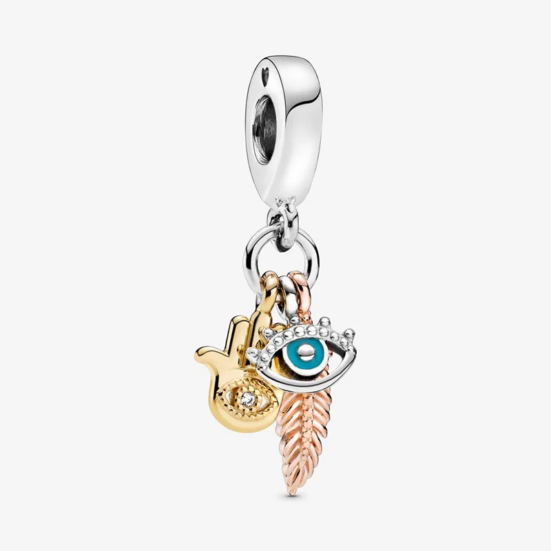 

2020 New 925 Sterling Silver Beads Hamsa All-seeing Eye Feather Charms fit Original Pandora Bracelets Women DIY Fashion Jewelry