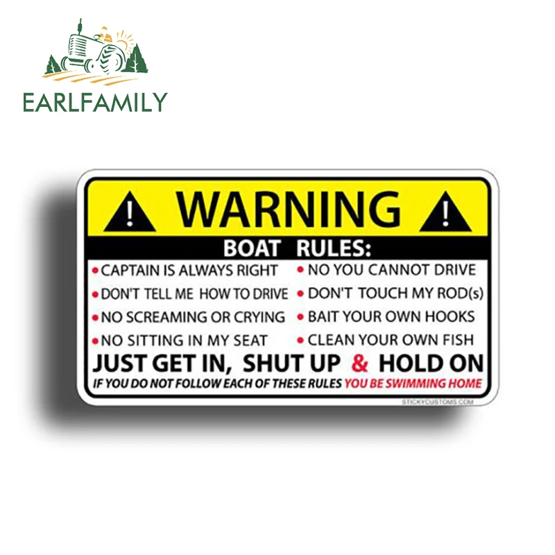 EARLFAMILY – autocollant drôle en vinyle, 13cm x 7.3cm, pour règles de bateau, avertissement, style de voiture, étanche, autocollant de décoration de voiture