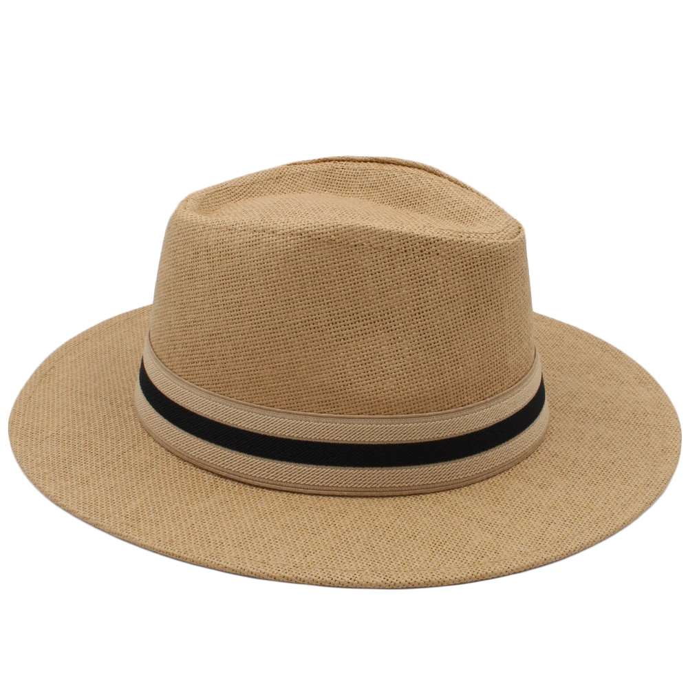 Men Women Straw Panama Hats Summer Wide Brim Bowtie Band Fedora Sunhats Trilby Caps Outdoor Beach Travel Size US 7 1/4 UK L