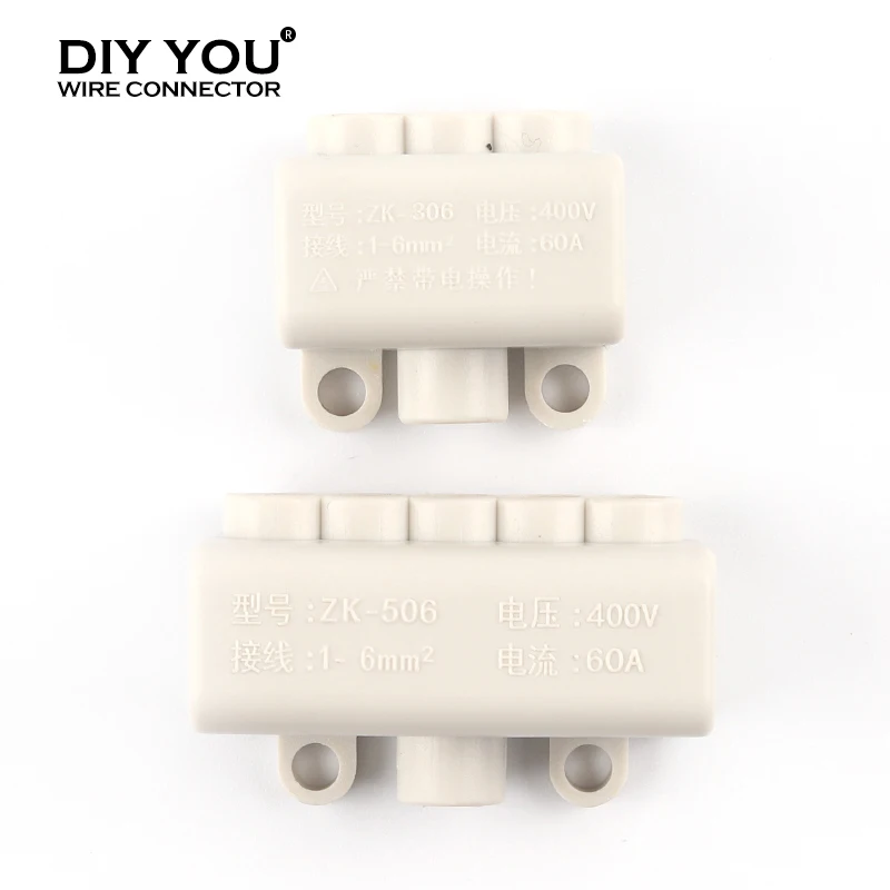 High Power Splitter Quick Wire Connector Terminal Block 60A/400V 1-6mm2 Electrical Cable Junction Box ZK-306/506 Connectors