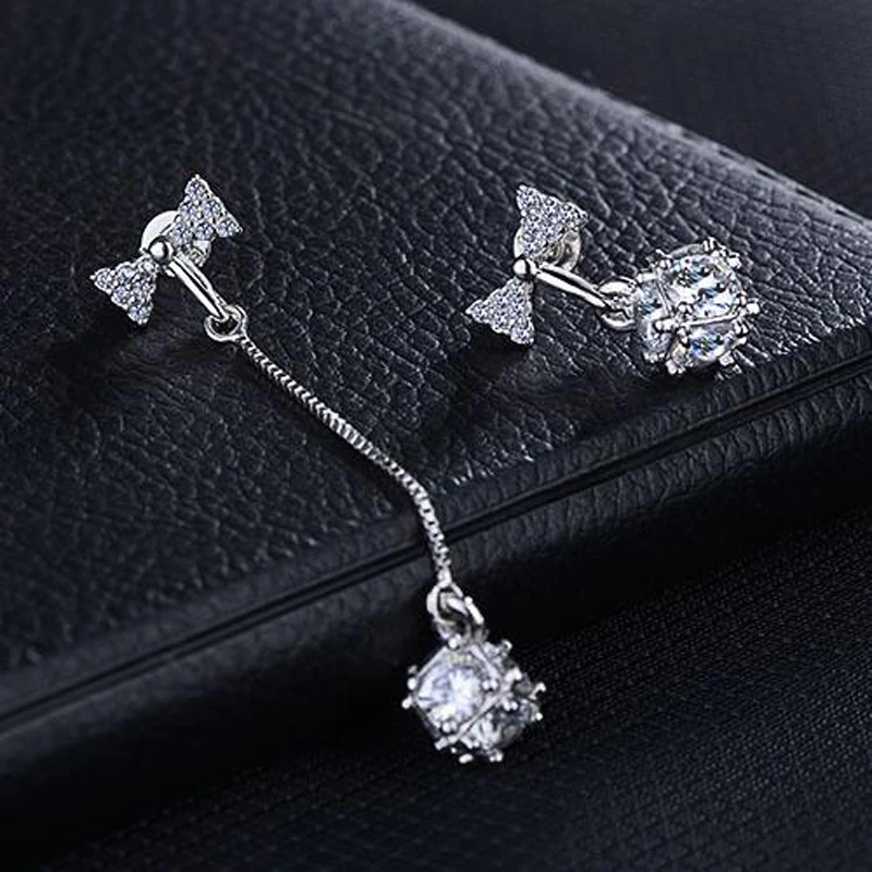 

Серьги-подвески женские Асимметричные из серебра 925 пробы с циркониевым шариком