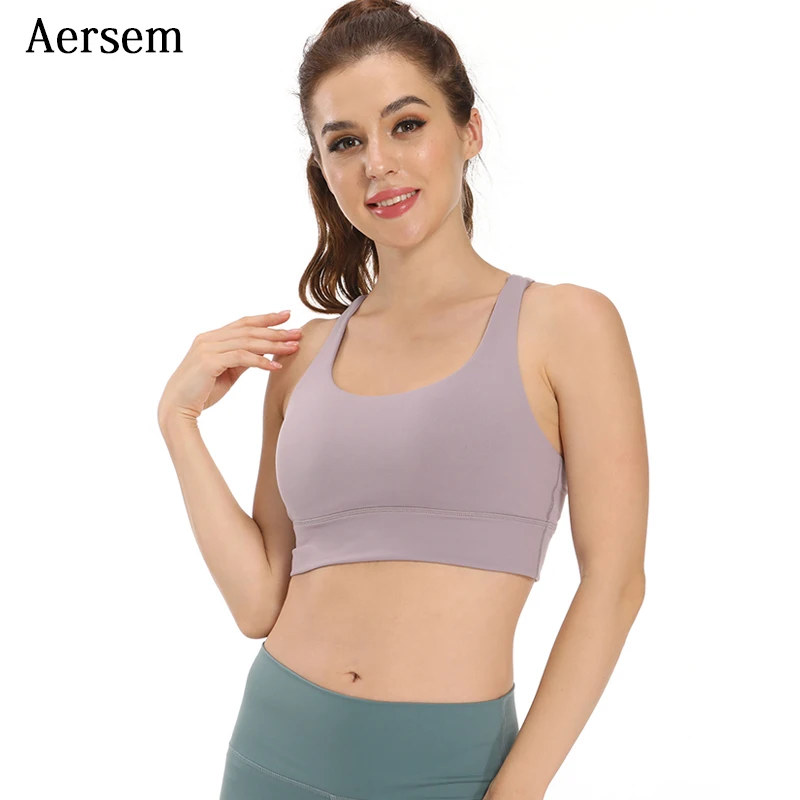 Aersem Sports Bras Women Workout Crop Tops Padded Cross Bandage Gym Fitness Bra Running Shockproof Yoga Top Tight Plus Size 2XL