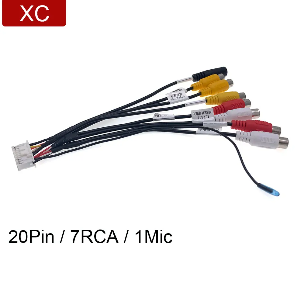 

Car Radio Stereo 20Pin 7RCA Video Output Wire Harness Connector Adaptor Aux-in Adapter With 3.5mm Microphone Mic For Android