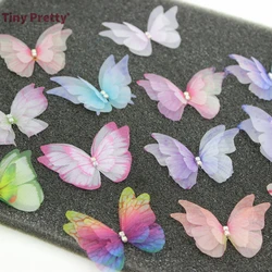 10pcs Handmade Three Layer Organza Butterfly w/ Rhinestone Three-Lay Butterfly Accessory for DIY Hair Jewelry Making