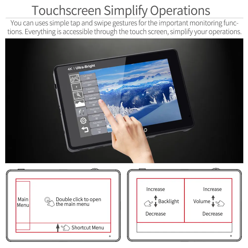 FEELWORLD 7 Cal 2200 nitów 3D LUT ekran dotykowy lustrzanka cyfrowa dyrektor terenowy AC Monitor 4K wejście HDMI wyjściowy do Gimbal LUT7S PRO