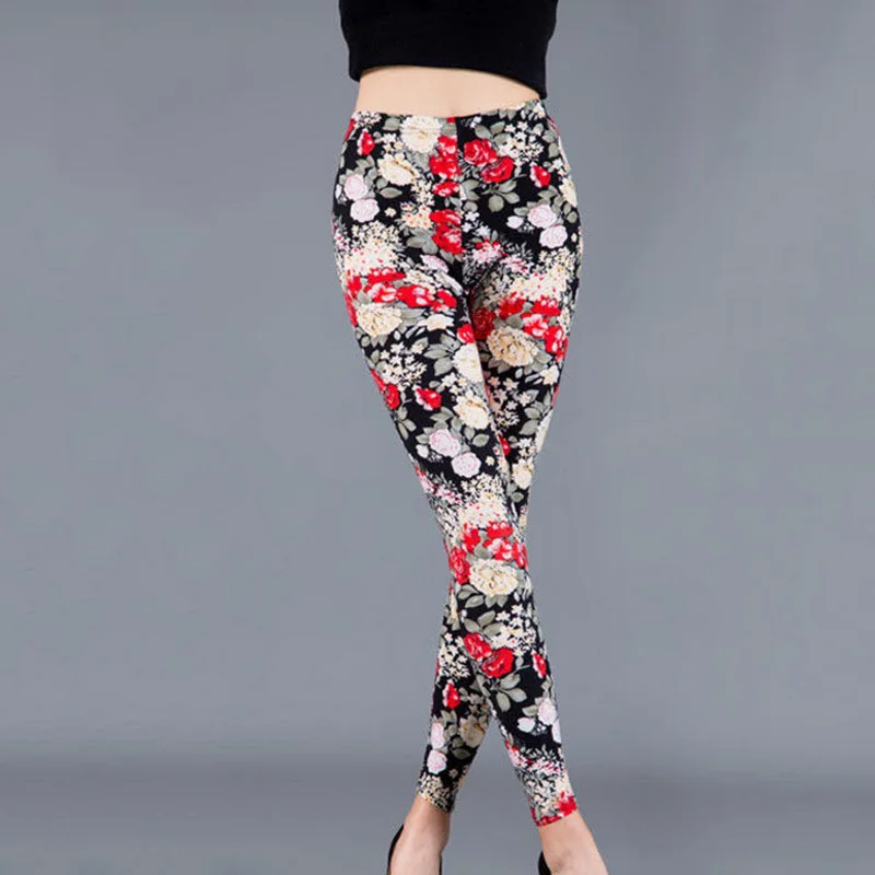 Leggings stampati a fiori CUHAKCI Leggings Sexy in poliestere elasticità a vita alta donna Push Up forza pantaloni Drop Shipping