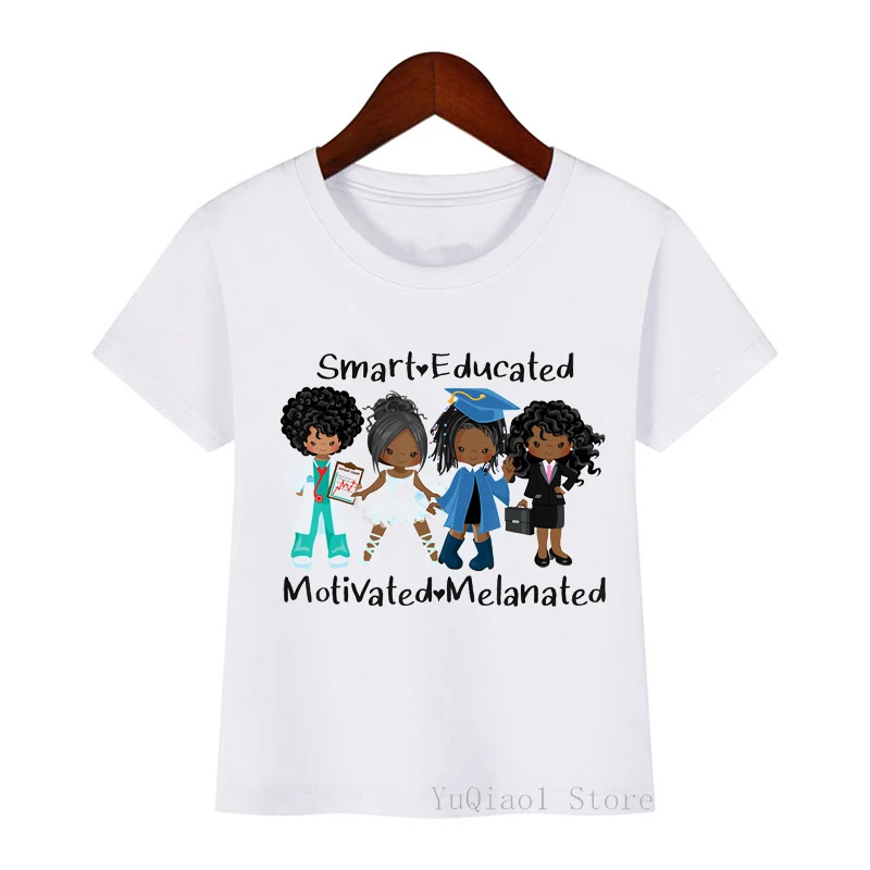 

Smart educated motivated melanated little melanin princess t shirt cute black girl t-shirt lovely kids clothes boys tees top