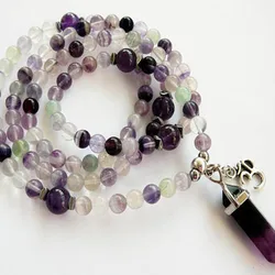 108 Mala Fluorite Necklace 108 mala wrap bracelet Meditation Yoga fluorite bracelet Buddhist Beads Om necklace