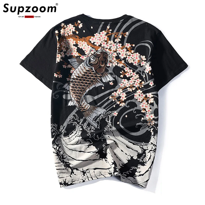 Supzoom New Arrival O-neck Floral T Shirt Men Hip Hop Tshirt Original Summer Heavy Embroidery Carp Loose Man Cotton Short