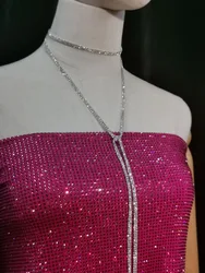 Tela de encaje de tul bordada a medida personalizada con piedras, tela de cristal rosa, diamantes de imitación de cristal de fijación en caliente