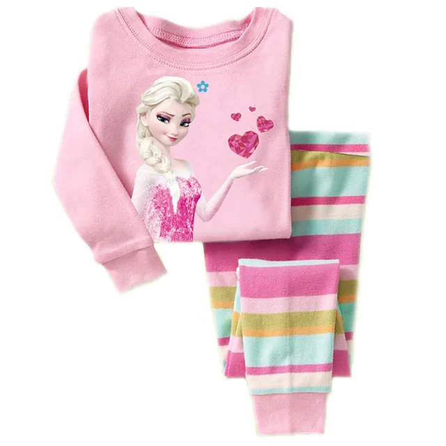 Disney Princess Sleepwear girls Elsa Anna clothes frozen children\'s long sleeve Pajamas Set girls autumn Pajamas Set