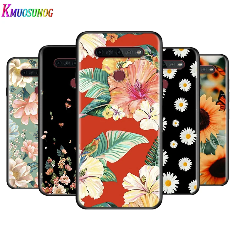 Daisy Sunflower Floral For LG K22 K71 K61 K51S K41S K30 K20 2019 Q60 V60 V50S V50 V40 V35 V30 G8 G8S G8X ThinQ Black Phone Case