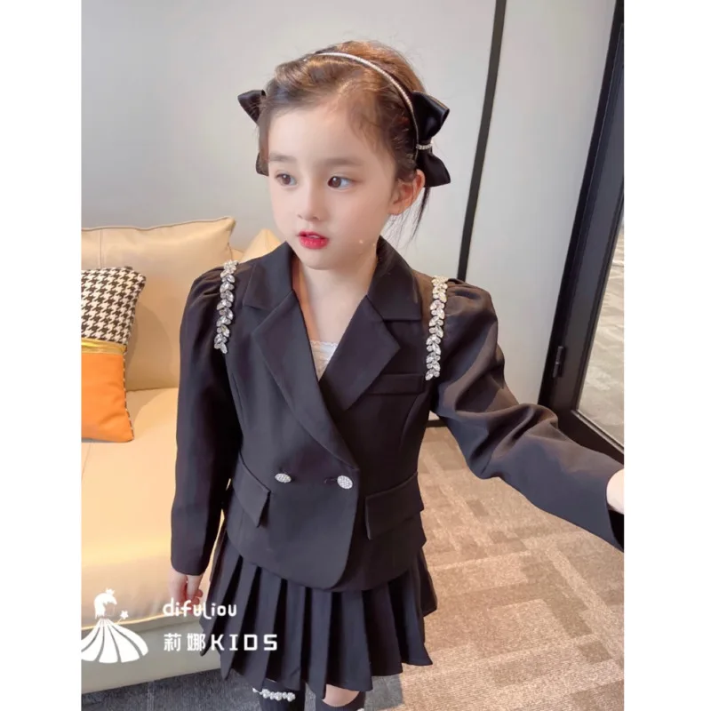 

2021 Autumn Girls' Suit Two Piece Skirt Korean Version Foreign Children's Coat Pleated Skirt Children Clothing Set 1-12 Years