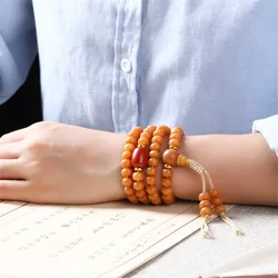 Natural Yellow Weathered Bodhi Root 108 Buddha Beads Multi-layer Bracelet Religious Rosary Men Women Necklace Healing Jewelry