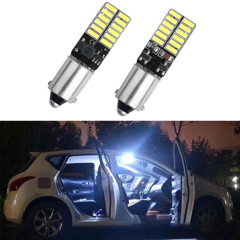 2/10PCS BA9S T4W LED Light Canbus 4014 24 SMD No Error Instrument License Plate light Reading Lamps Dome Bulbs White 12V 6000K