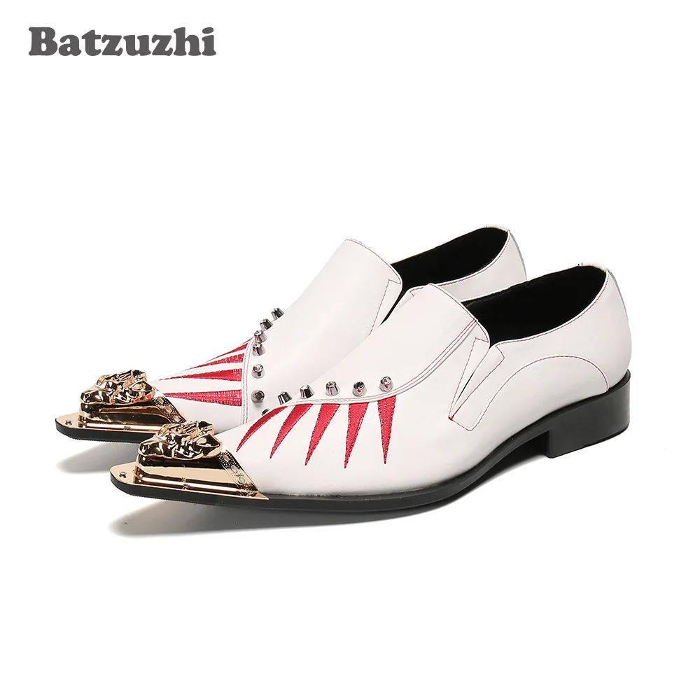 

Batzuzhi British Style Men's Shoes Fashion Genuine Leather Dress Shoes Men Pointed Metal Tip Oxfords Business, Party Footwear!