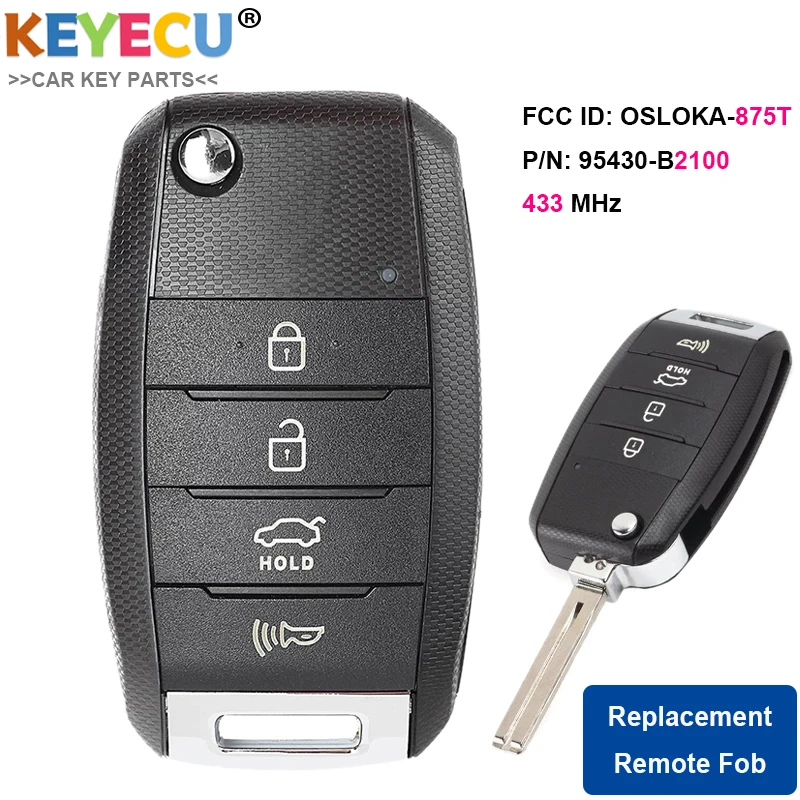 KEYECU для Kia Soul 2014 2015 2016 2017 2018 дистанционный ключ Fob 433MHz FCC ID: OSLOKA-875T P/N: 95430-B2100