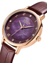 Elegant Mother-of-pearl Women's Watch Japan Mov't Lady Hours Fine Fashion Real Leather Bracelet Girl's Gift Julius Box