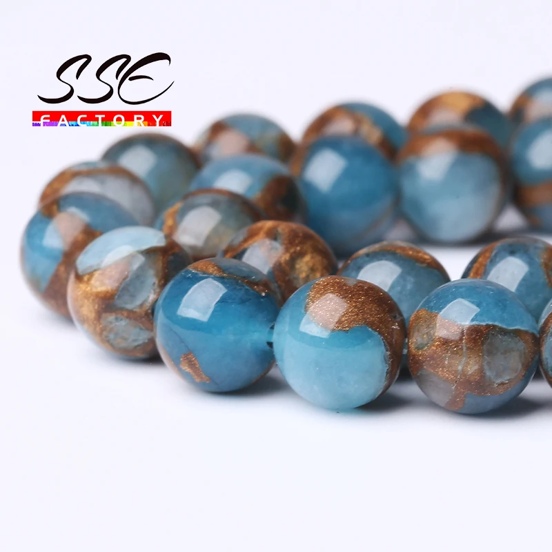 Lake Blue Cloisonne Round Stone Beads Natural Spacer Beads For Jewelry Making DIY Bracelet Accessories 15'' 6/8/10mm Wholesale