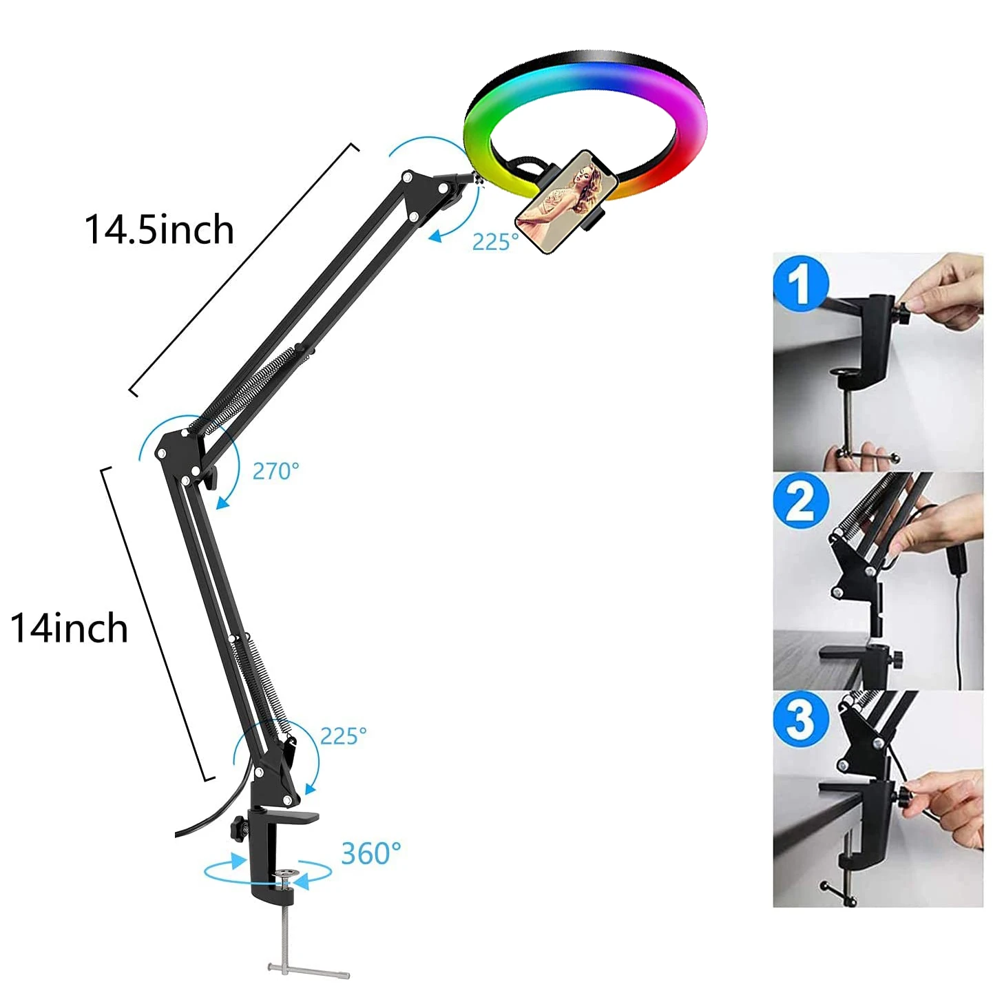 Selfie Ring Light 26cm RGB Fill LED RingLight Selfie Lamp Photography Lighting Mobile Holder Tripod Stand For Video Youtube Live