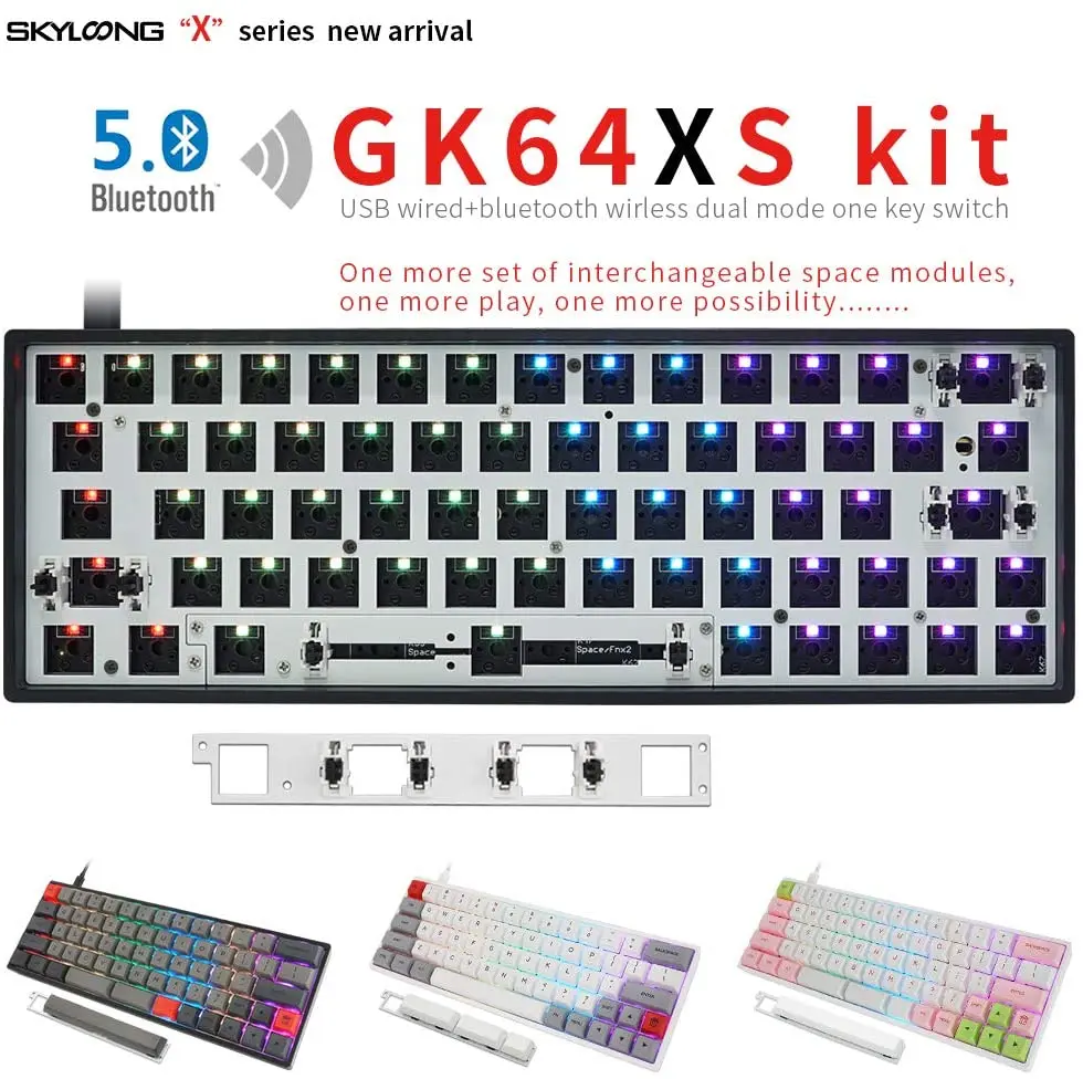 Kit de clavier mécanique GK64XS, Bluetooth, personnalisable rvb, double Mode, remplaçable à chaud, Compatible avec Cherry MX Gateron Kailh