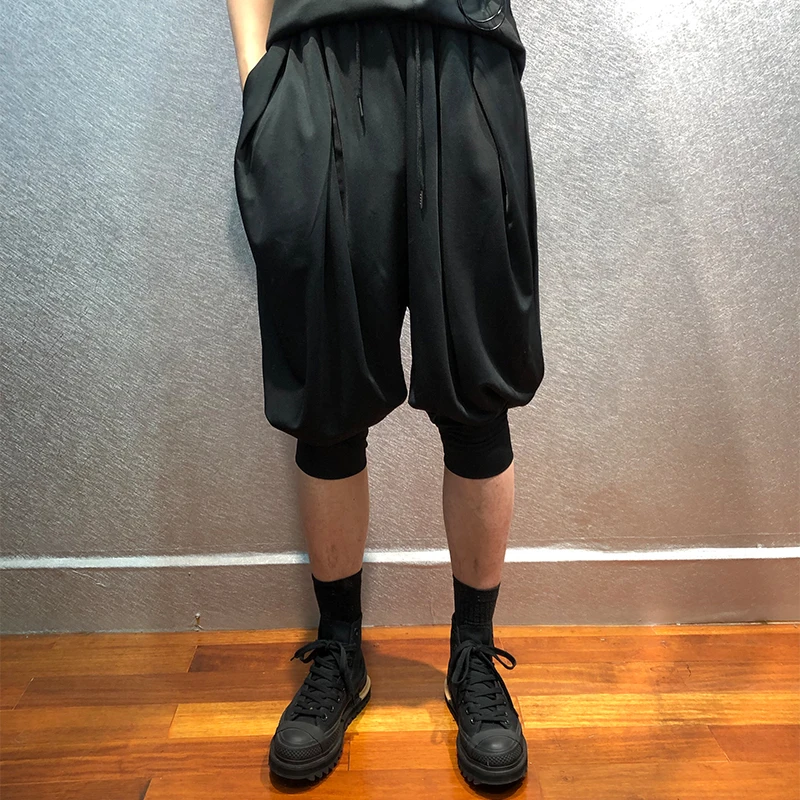 Men's Original Style Stretchy Waist Harlem Shorts Loose Thin Black Versatile Casual Five-Cent Pants