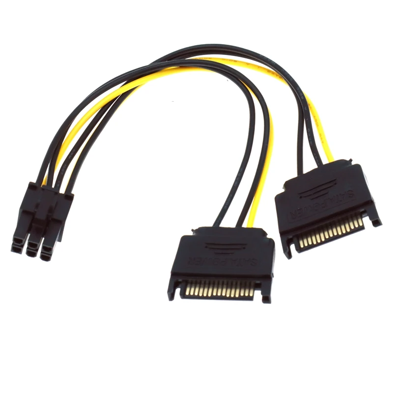 20cm 15pin SATA Power To 6pin PCI Express Adapter Cable For Video Card Dual 15-pin SATA Power Female 6-pin PCIe Power Male