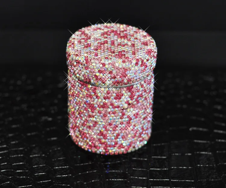 Diamond-studded Crystal Toothpick Holder Cotton Swab Storage Box Household Restaurant Round Metal Makeup Organizer Case