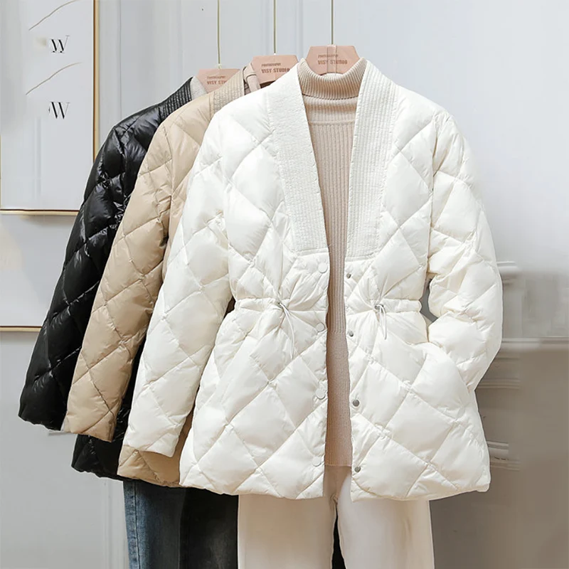 

Light Thin Down cotton Jacket Women New Korean Parkas Fashion Jacket Short Loose Tunic Diamond Check Coat Female Puffer Outwear