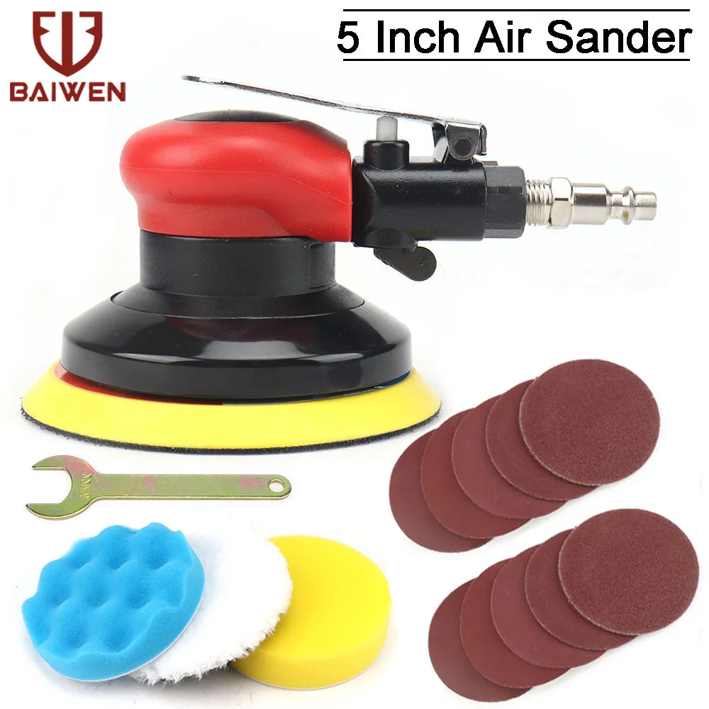 5 Inch Pneumatic Air Sander Polisher Tools DA Random Orbital Palm Machine Polishing Grinders for Car Paint Care Rust Removal