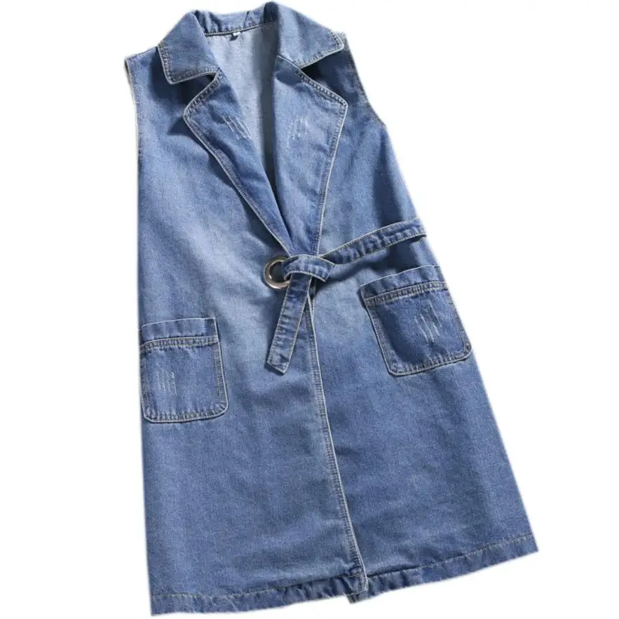 

Cotton Loose Denim Vest Women Cardigan Sleeveless Jacket Adjustable Waist Coat Slim Jean Female Waistcoat