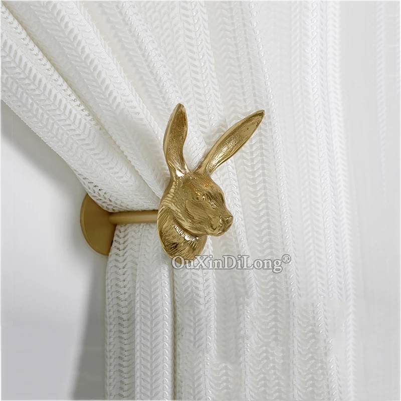 1Pair Rabbit Brass Hooks Living Room Bedroom Curtains Creative Animal Wall Hanging Decoration Retro Curtain Hooks GF438