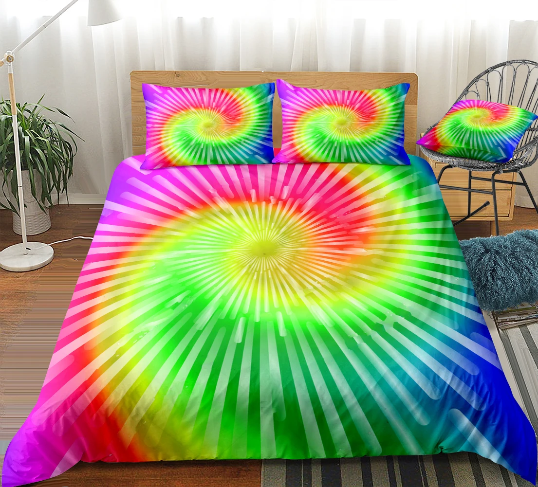 Tie Dye Bedding Set Rainbow Tie Dyed Duvet Cover Set Boho Hippie Bed Linen Bedspread Boys Girls Home Textile Microfiber Beds Set