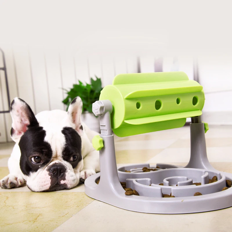 Rolling Adjustable Puzzle Slow Food Cat Dog Bowl Food Utensils Roller Leaking Food Anti Choke Slower Feeder Bowl Toy