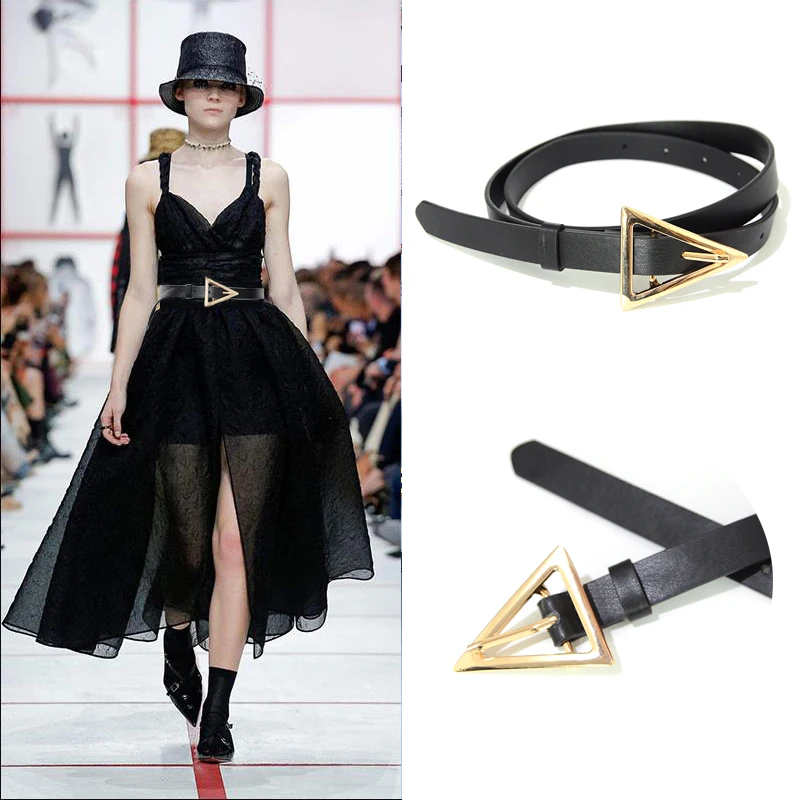 

Luxury Desinger 2020 New ladies fashion decoration casual belt triangle alloy pin buckle 2cm wide PU belt wild dress Bg-1553