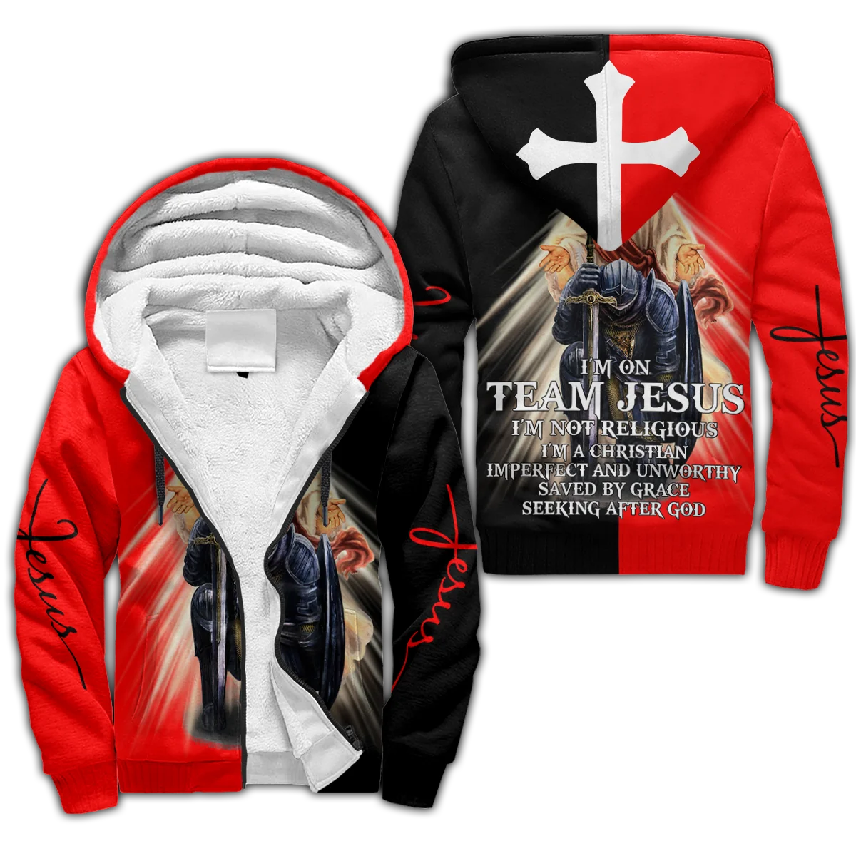 

Jesus Knights Templar Pattern 3D Printing Winter Thicker Zip Hoodie Unisex Casual Hooded Coat Tracksuit Warm Fleece Jacket JH02