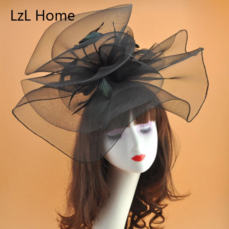 LZL Home VINTAGE ดอกไม้เจ้าสาว Feather หมวก Elegant Wedding อุปกรณ์เสริมเจ้าสาวหมวกสีขาว Fascinator หมวกผู้หญิงอย่างเป็นทางการ