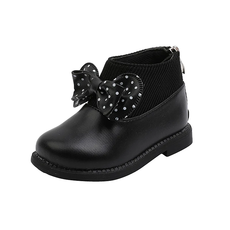 2022 Nieuwe Meisjes Prinses Pu Lederen Laarzen Kinderen Schoenen Herfst Winter Plus Katoen Laarzen Kids Baby Boog Platte Laarzen G131