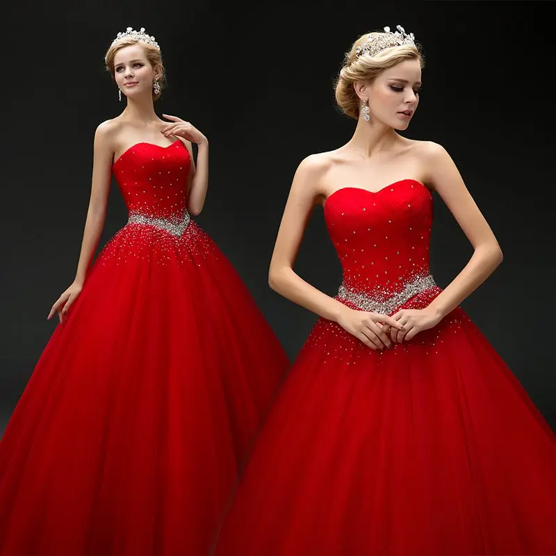 Red Tulle Quinceanera Dress 2024 Sweetheart Beaded Sequins Prom Party Princess Sweet 16 Ball Gown Vestidos De 15 Años