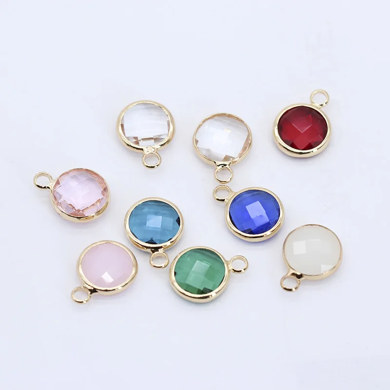 12pcs/lot  Round Charms Quartz Crystal Opal Blue Purple Birthstone Pendants for Necklace Bracelets DIY Jewelry Connectors Make