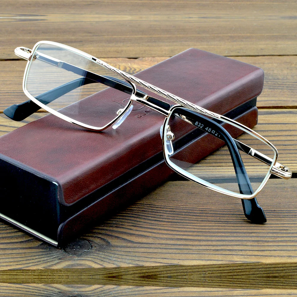 Lentes de vidrio resistentes a la abrasión, gafas de lectura con marco rectangular de doble puente + 0,75 + 1 + 1,25 + 1,5 + 1,75 + 2 + 2,5 + 2,75 a