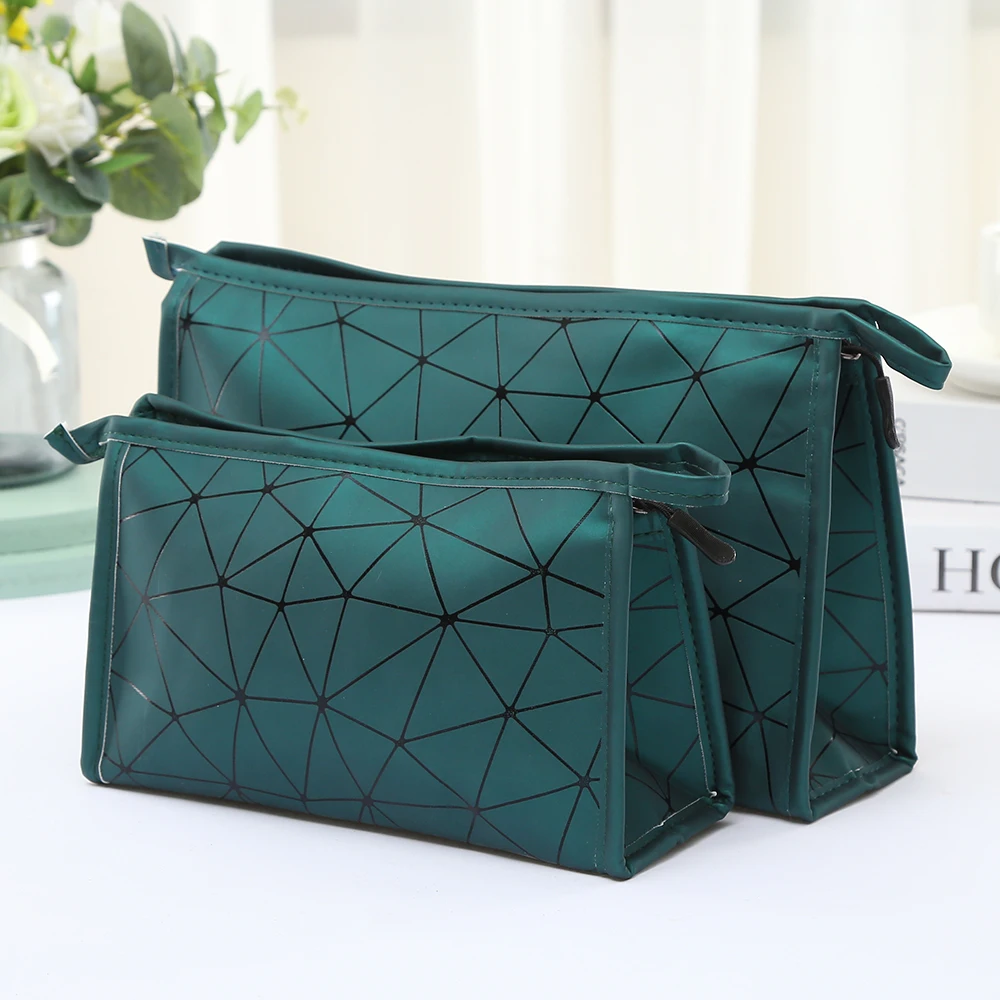 Large Capacity Women PU Cosmetic Bag Travel Portable Geometric Makeup Pouch Toiletries Organizer Make Up Cases