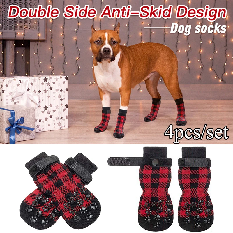 Pet Socks Christmas Socks Non-slip Sock Warm Socks Dog Sock Cute Comfortable Non-slip Warm Plaid Halloween Cosplay Pet Costume